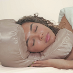 Flawless Face Pillow Cloud in Sand — side sleeper with cheek in the cut-out