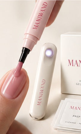 Applying Maniwand gel to the nail with the twist-up pen